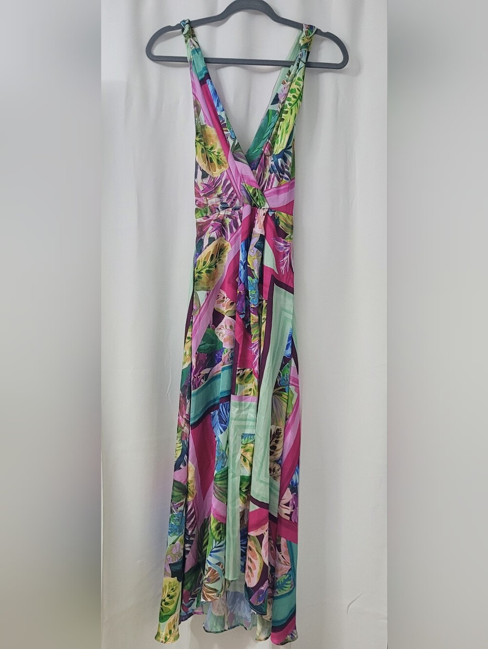 NWT Zara Tropical Print Satin Wrap Maxi Dress